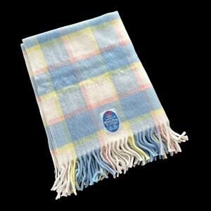 Vintage Mothercare‎ Acrylic Plaid Unisex Baby Blanket Pram Blue Pink Acrilan